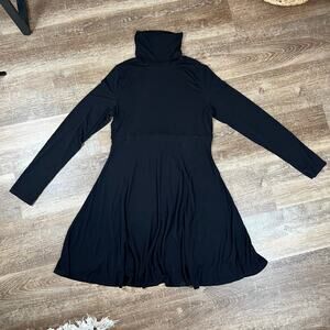 Karen Kane Long Sleeve Turtle Neck Dress Black Flattering Sweater Dress Holiday